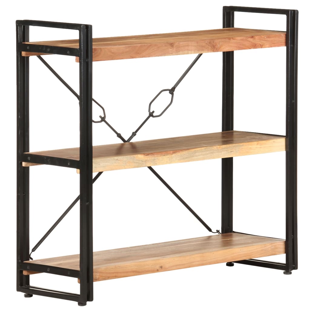 Libreria a 3 Ripiani 90x30x80 cm in Legno Massello di Acacia