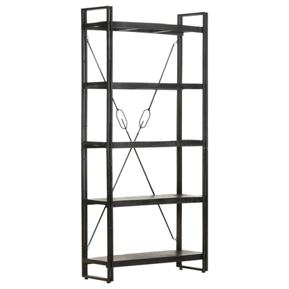 Libreria a 5 Ripiani 90x30x180 cm Nero Legno Massello di Mango