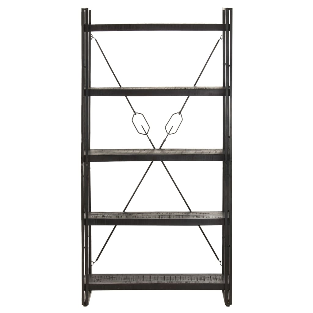 Libreria a 5 Ripiani 90x30x180 cm Nero Legno Massello di Mango