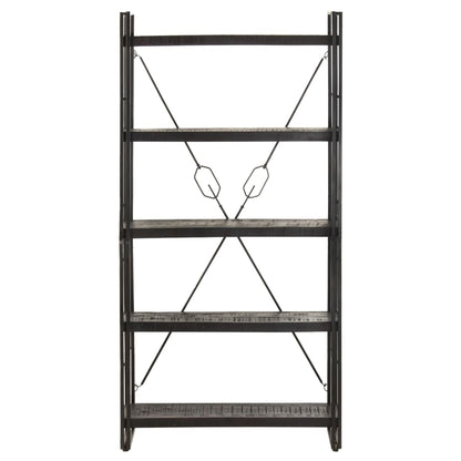 Libreria a 5 Ripiani 90x30x180 cm Nero Legno Massello di Mango