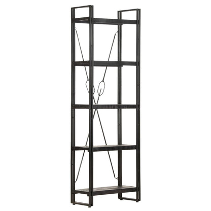 Libreria a 5 Ripiani 60x30x180 cm Nero Legno Massello di Mango