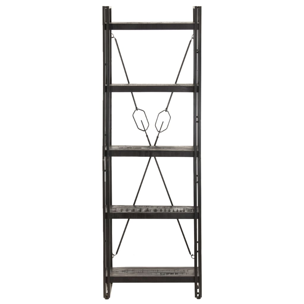 Libreria a 5 Ripiani 60x30x180 cm Nero Legno Massello di Mango