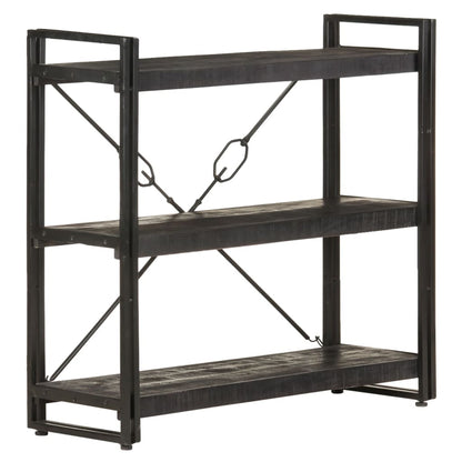 Libreria a 3 Ripiani 90x30x80cm Nero in Legno Massello di Mango