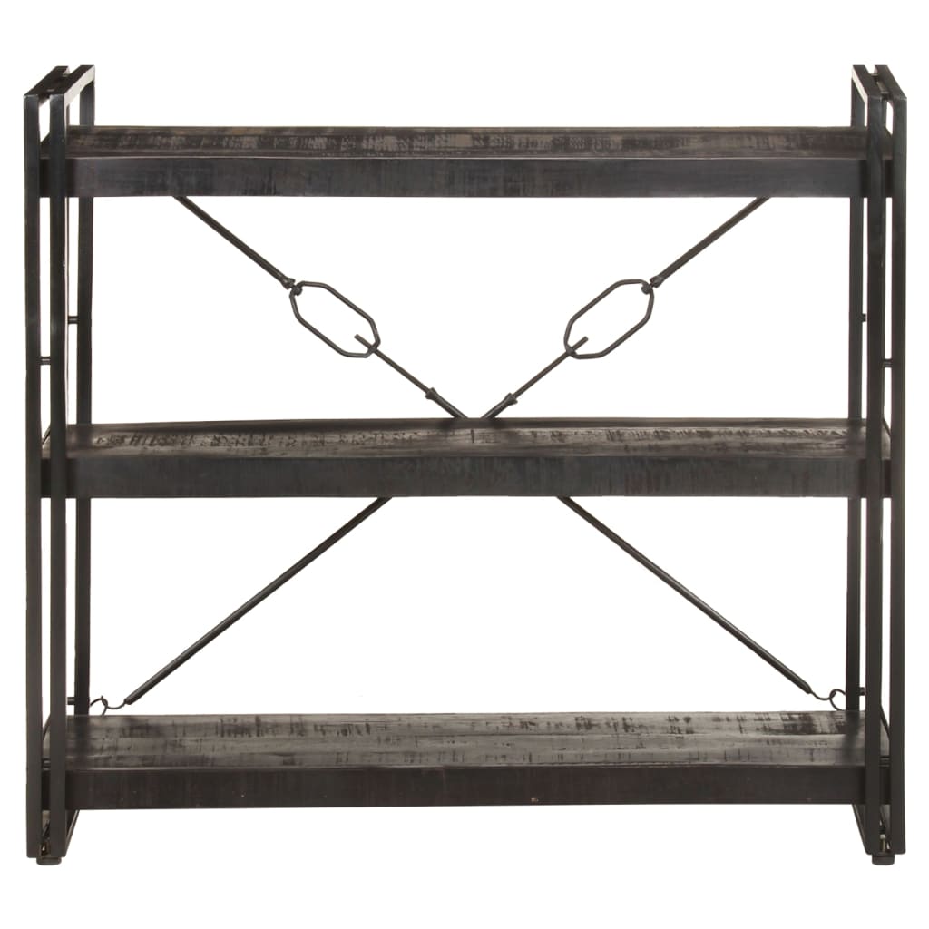 Libreria a 3 Ripiani 90x30x80cm Nero in Legno Massello di Mango