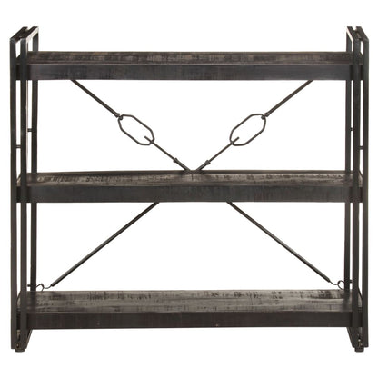 Libreria a 3 Ripiani 90x30x80cm Nero in Legno Massello di Mango
