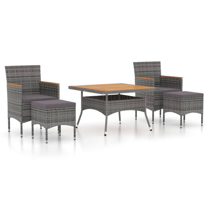 Set Pranzo da Giardino 5pz Polyrattan e Massello Acacia Grigio