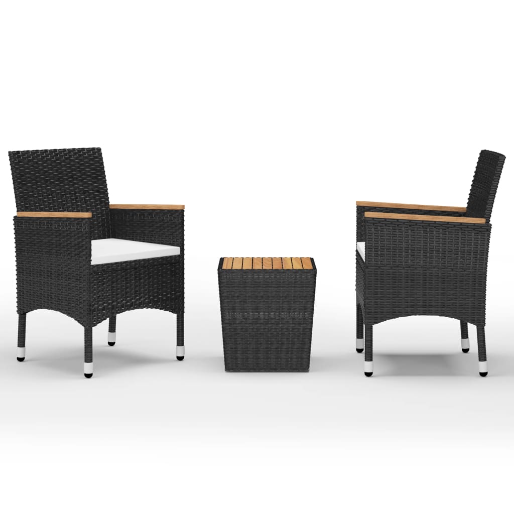 Set da Bistrot per Giardino 3 pz in Polyrattan e Acacia Nero