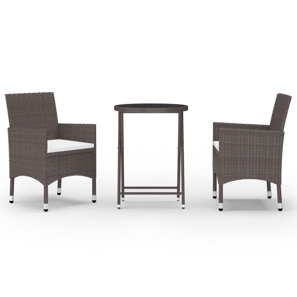 Set Bistrot Giardino 3 pz Polyrattan e Vetro Temperato Marrone