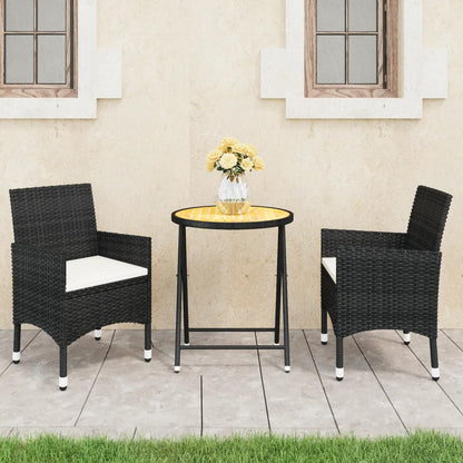 Set da Bistrot per Giardino 3 pz in Polyrattan e Acacia Nero