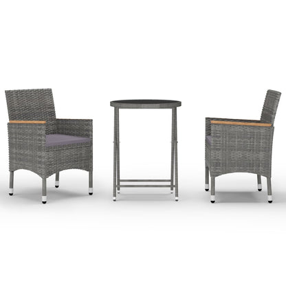 Set Bistrot Giardino 3 pz Polyrattan e Vetro Temperato Grigio