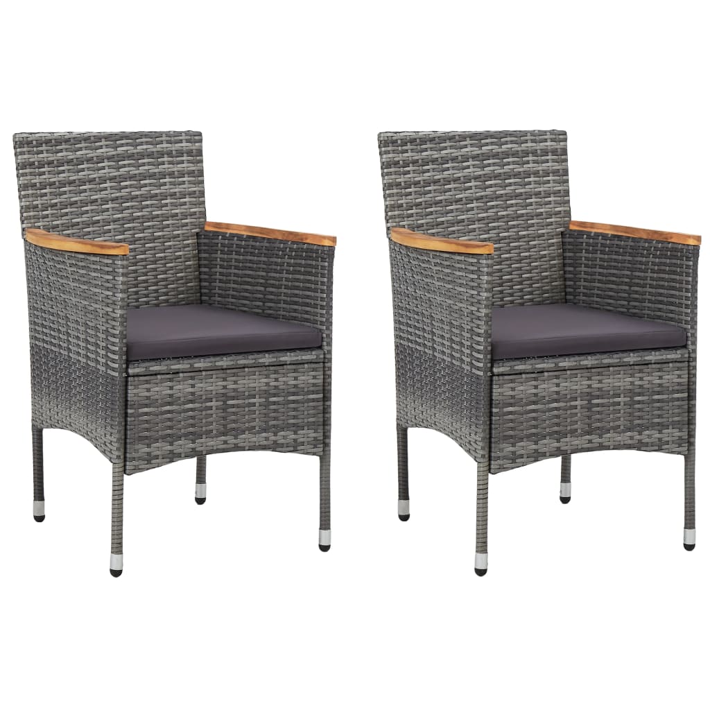 Set Bistrot Giardino 3 pz Polyrattan e Vetro Temperato Grigio