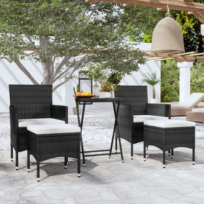 Set Bistrot per Giardino 5 pz Polyrattan e Massello Acacia Nero