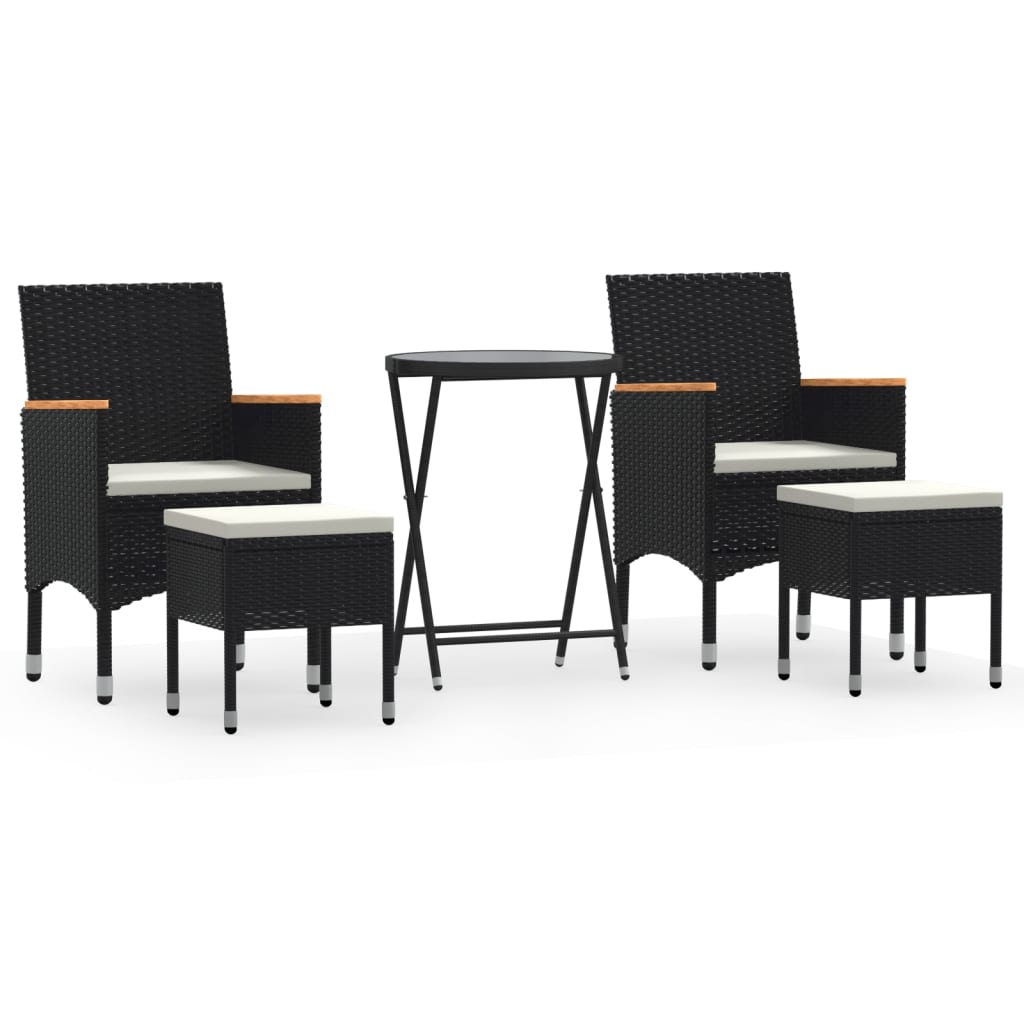 Set da Bistrot per Giardino 5pz Polyrattan Vetro Temperato Nero