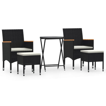 Set da Bistrot per Giardino 5pz Polyrattan Vetro Temperato Nero