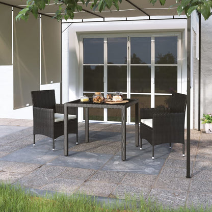Set Pranzo da Giardino 3 pz  Polyrattan e Vetro Temperato Nero