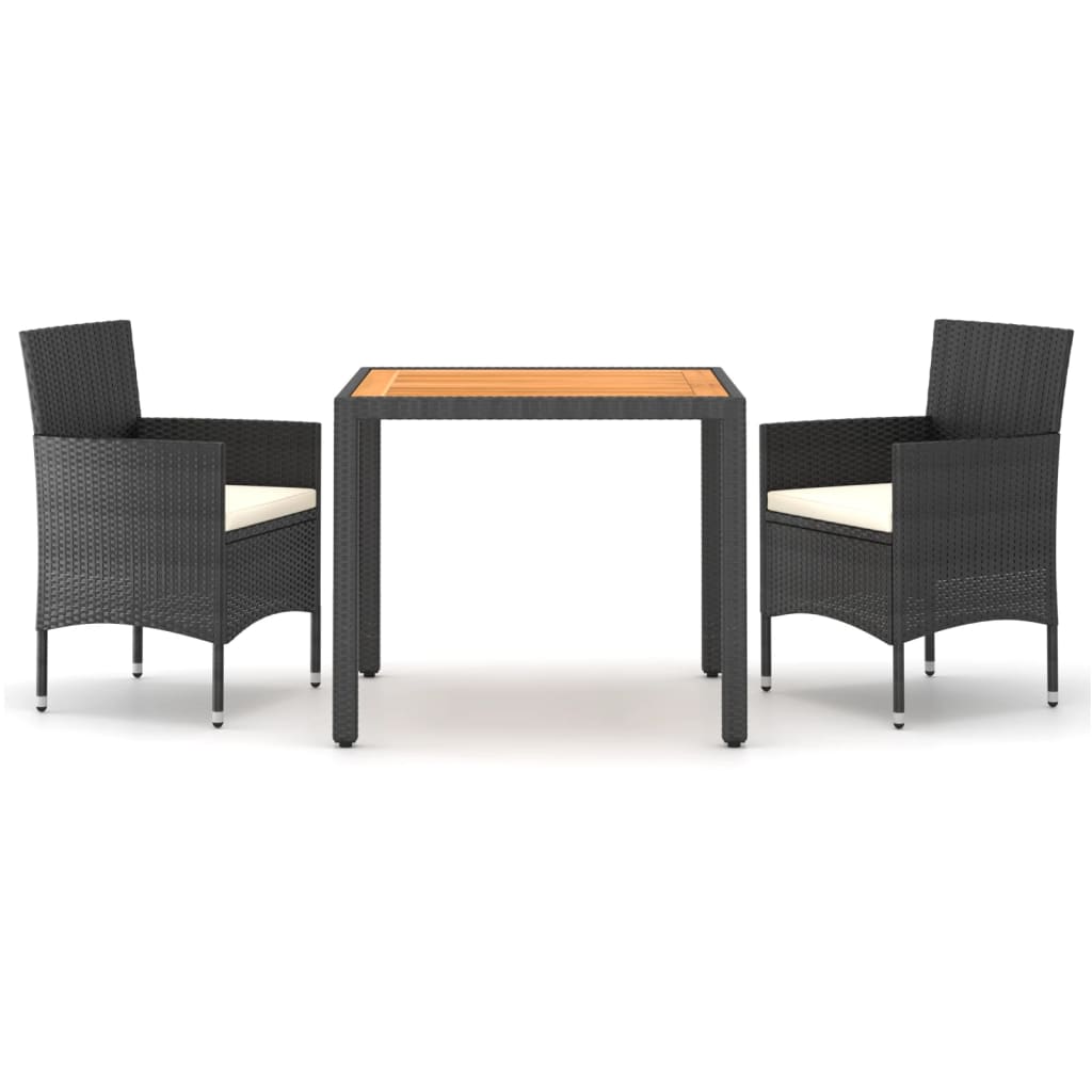 Set Mobili da Pranzo Giardino 3pz Polyrattan e Massello Acacia