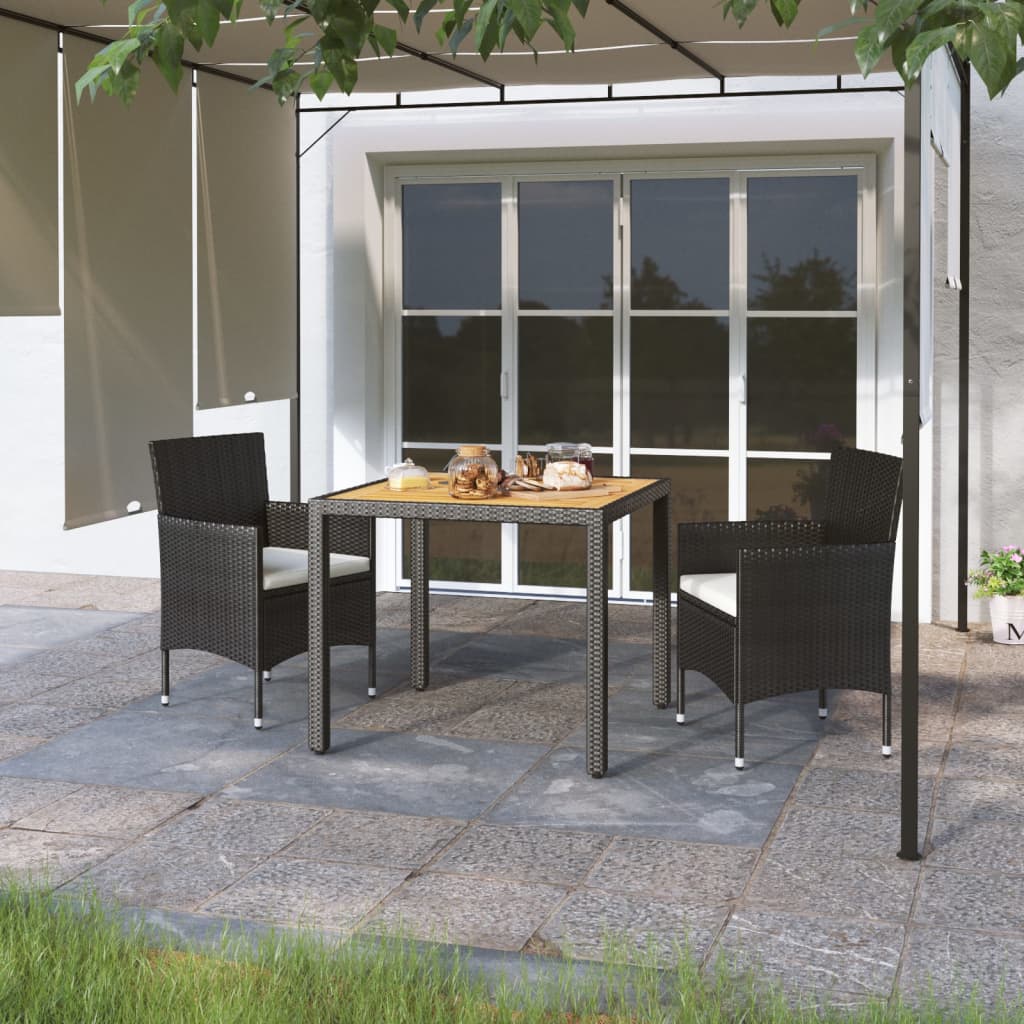 Set Mobili da Pranzo Giardino 3pz Polyrattan e Massello Acacia