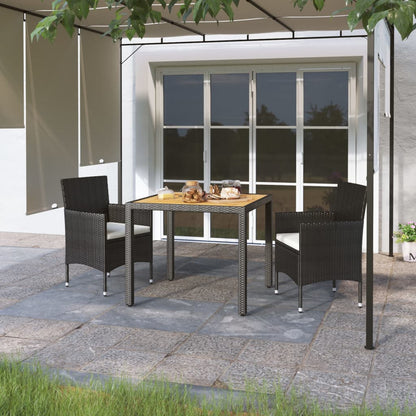 Set Mobili da Pranzo Giardino 3pz Polyrattan e Massello Acacia