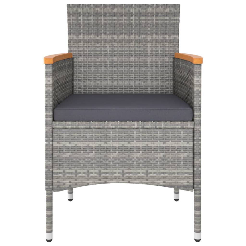 Set Pranzo da Giardino 3 pz Polyrattan e Vetro Temperato Grigio