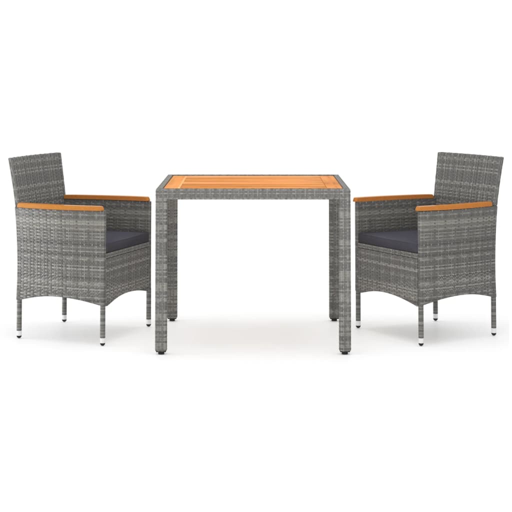 Set da Pranzo Giardino 3 pz Polyrattan e Massello Acacia Grigio