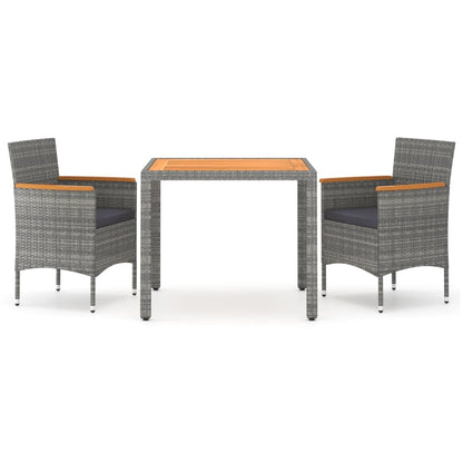 Set da Pranzo Giardino 3 pz Polyrattan e Massello Acacia Grigio