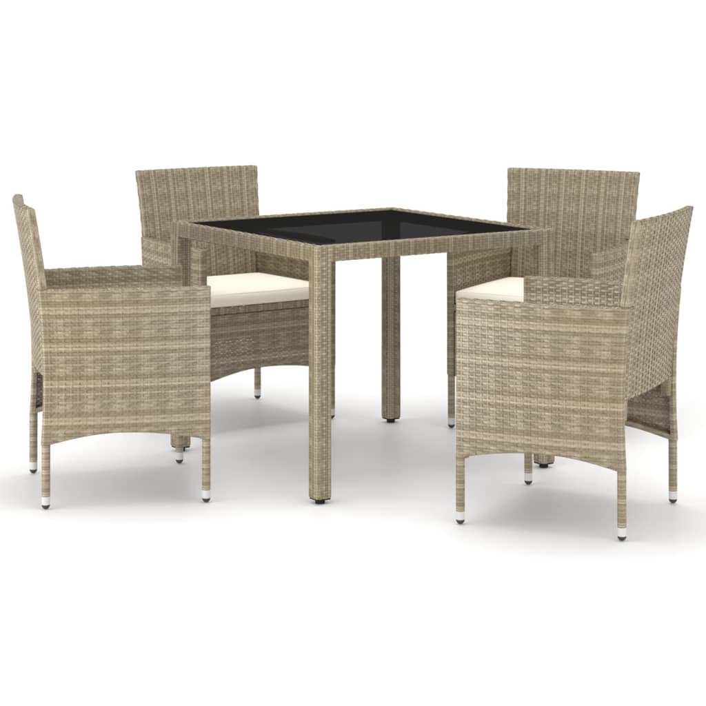 Set Pranzo da Giardino 5 pz Polyrattan e Vetro Temperato Beige