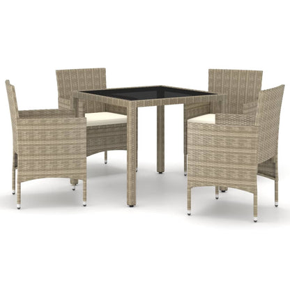 Set Pranzo da Giardino 5 pz Polyrattan e Vetro Temperato Beige