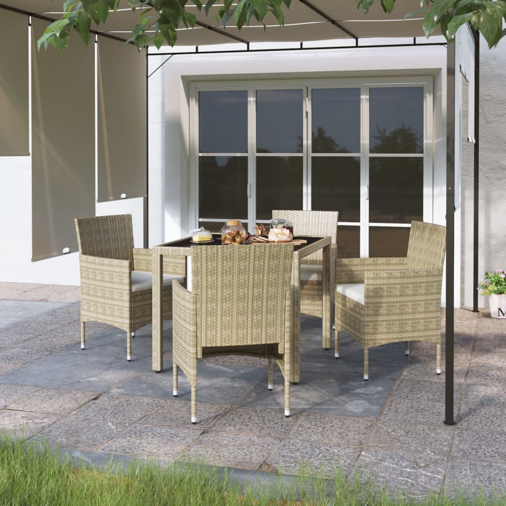 Set Pranzo da Giardino 5 pz Polyrattan e Vetro Temperato Beige