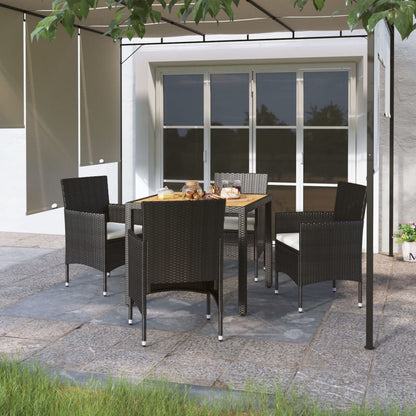 Set Mobili da Pranzo Giardino 5pz Polyrattan e Massello Acacia