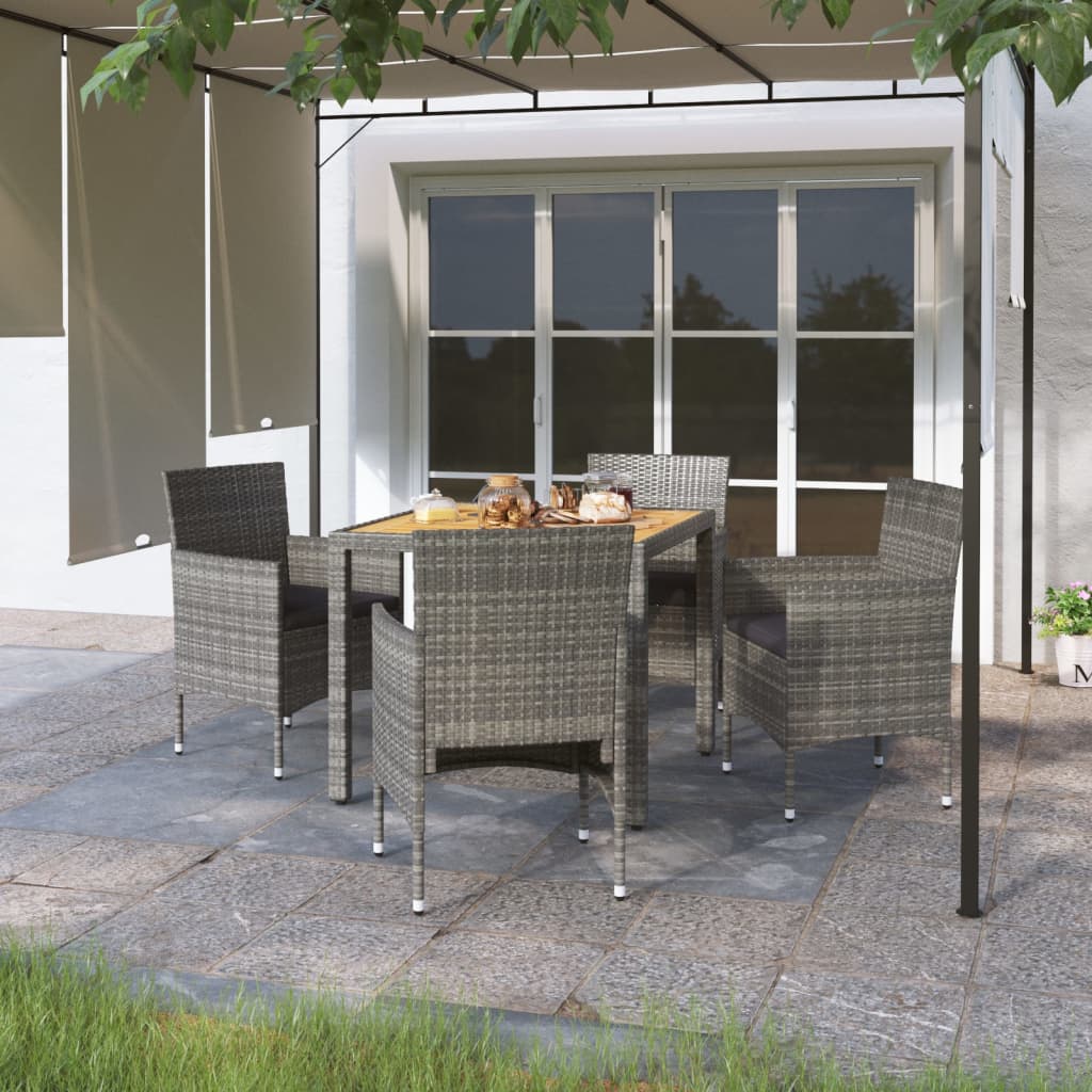 Set da Pranzo Giardino 5 pz Polyrattan e Massello Acacia Grigio
