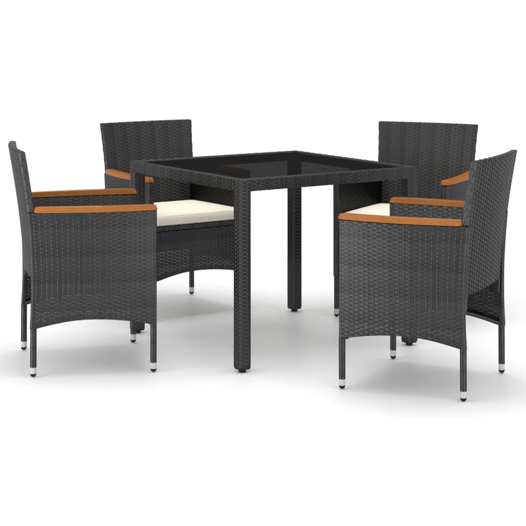 Set Pranzo da Giardino 5 pz  Polyrattan e Vetro Temperato Nero