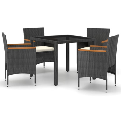 Set Pranzo da Giardino 5 pz  Polyrattan e Vetro Temperato Nero