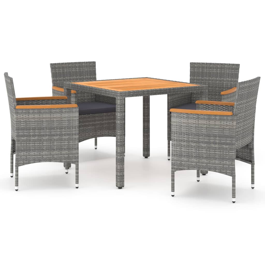 Set da Pranzo Giardino 5 pz Polyrattan e Massello Acacia Grigio