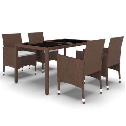 Set da Pranzo Giardino 5 pz Polyrattan Vetro Temperato Marrone