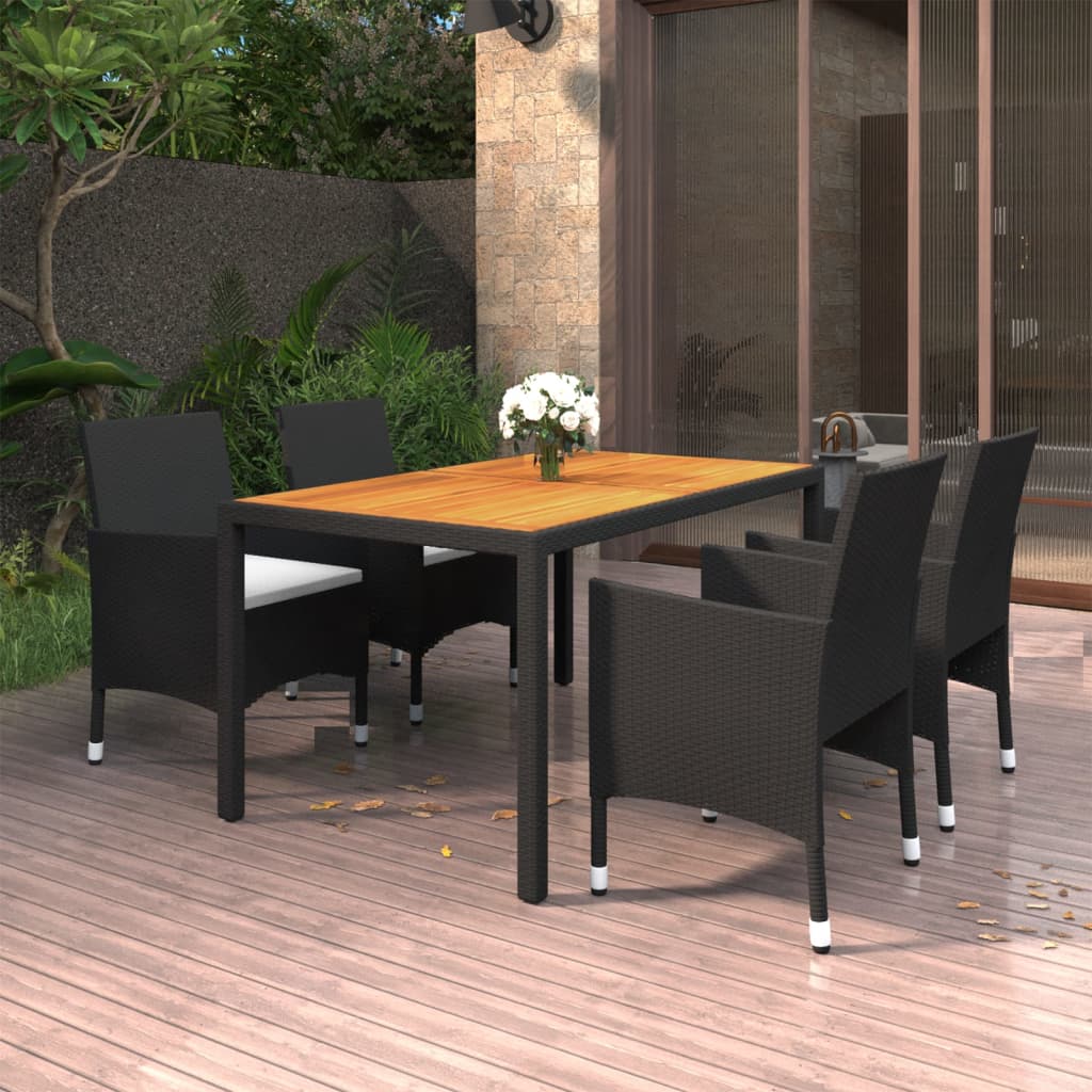 Set da Pranzo per Giardino 5 pz in Polyrattan Nero