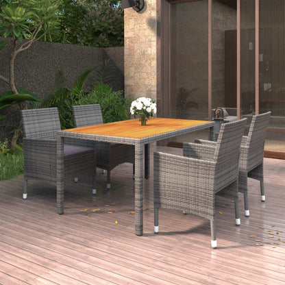 Set da Pranzo per Giardino 5 pz in Polyrattan Grigio