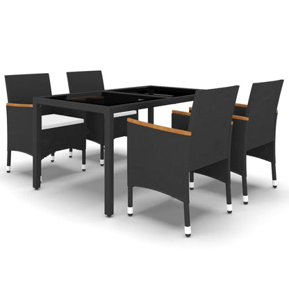 Set Pranzo da Giardino 5pz in Polyrattan e Vetro Temperato Nero