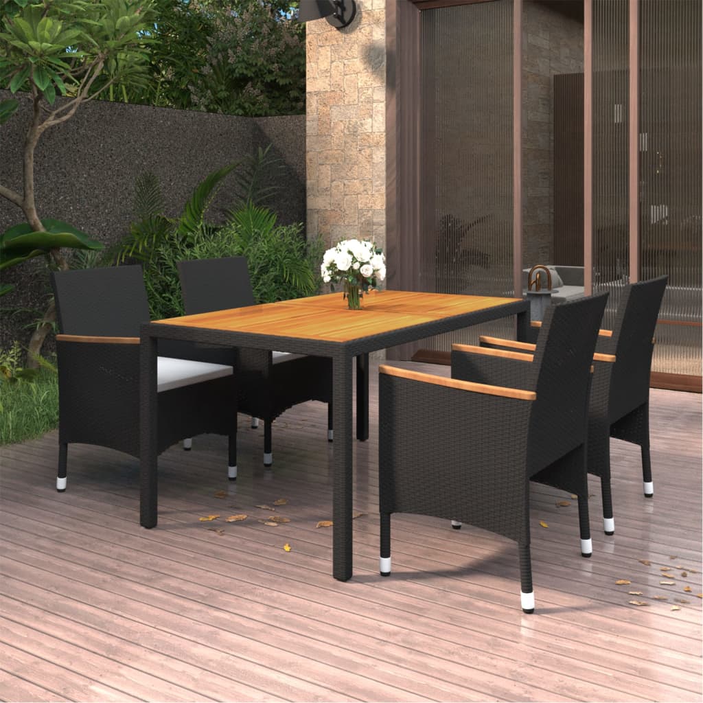 Set da Pranzo per Giardino 5 pz in Polyrattan Nero