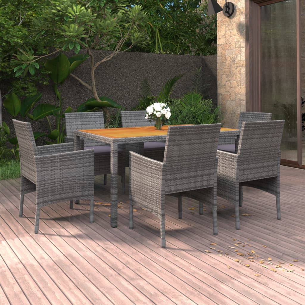 Set da Pranzo per Giardino 7 pz in Polyrattan Grigio