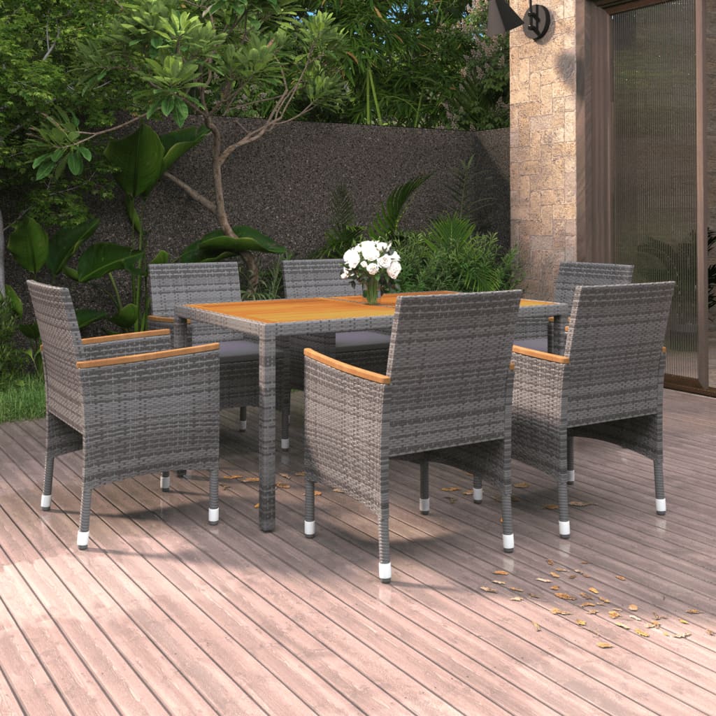 Set Mobili da Pranzo per Giardino 7 pz in Polyrattan Grigio