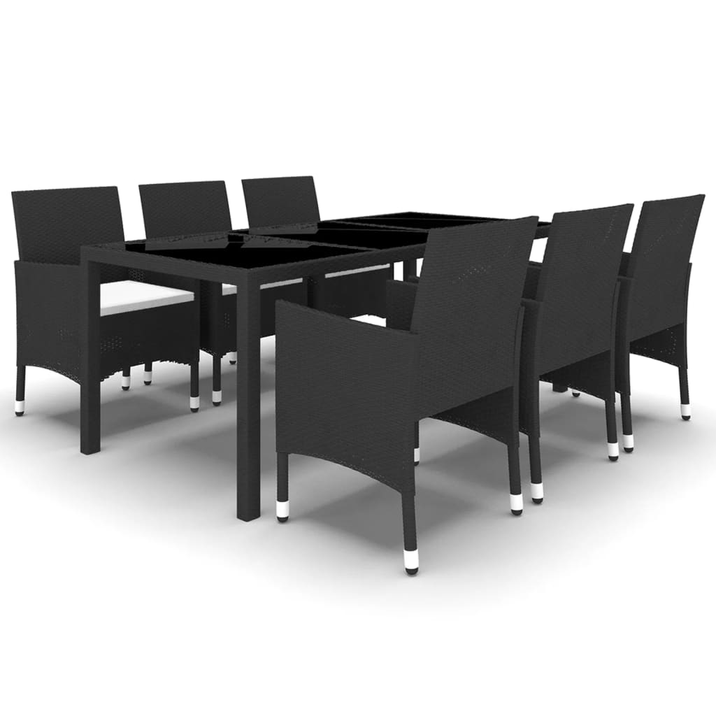 Set da Pranzo Giardino 7 pz Polyrattan e Vetro Temperato Nero