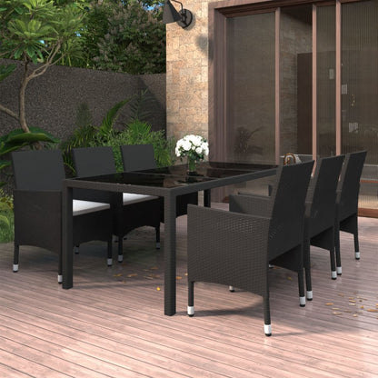 Set da Pranzo Giardino 7 pz Polyrattan e Vetro Temperato Nero