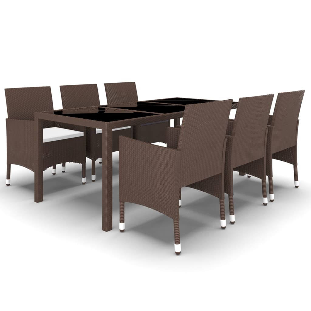 Set Pranzo da Giardino 7pz Polyrattan e Vetro Temperato Marrone