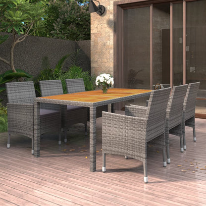 Set da Pranzo per Giardino 7 pz in Polyrattan Grigio
