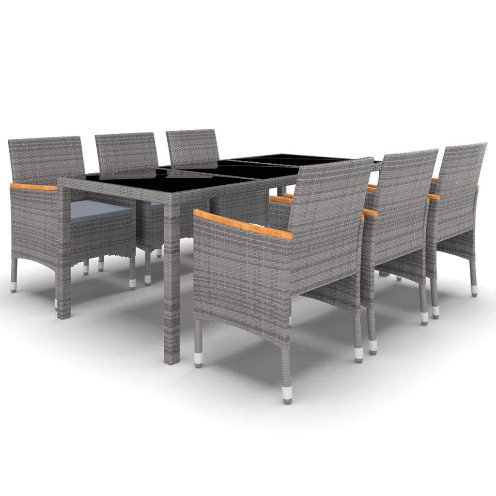 Set da Pranzo Giardino 7 pz Polyrattan e Vetro Temperato Grigio