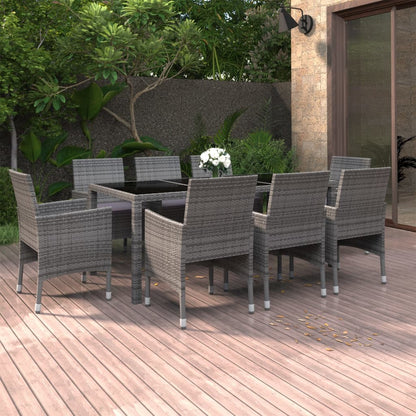 Set Mobili da Pranzo per Giardino 9 pz in Polyrattan Grigio