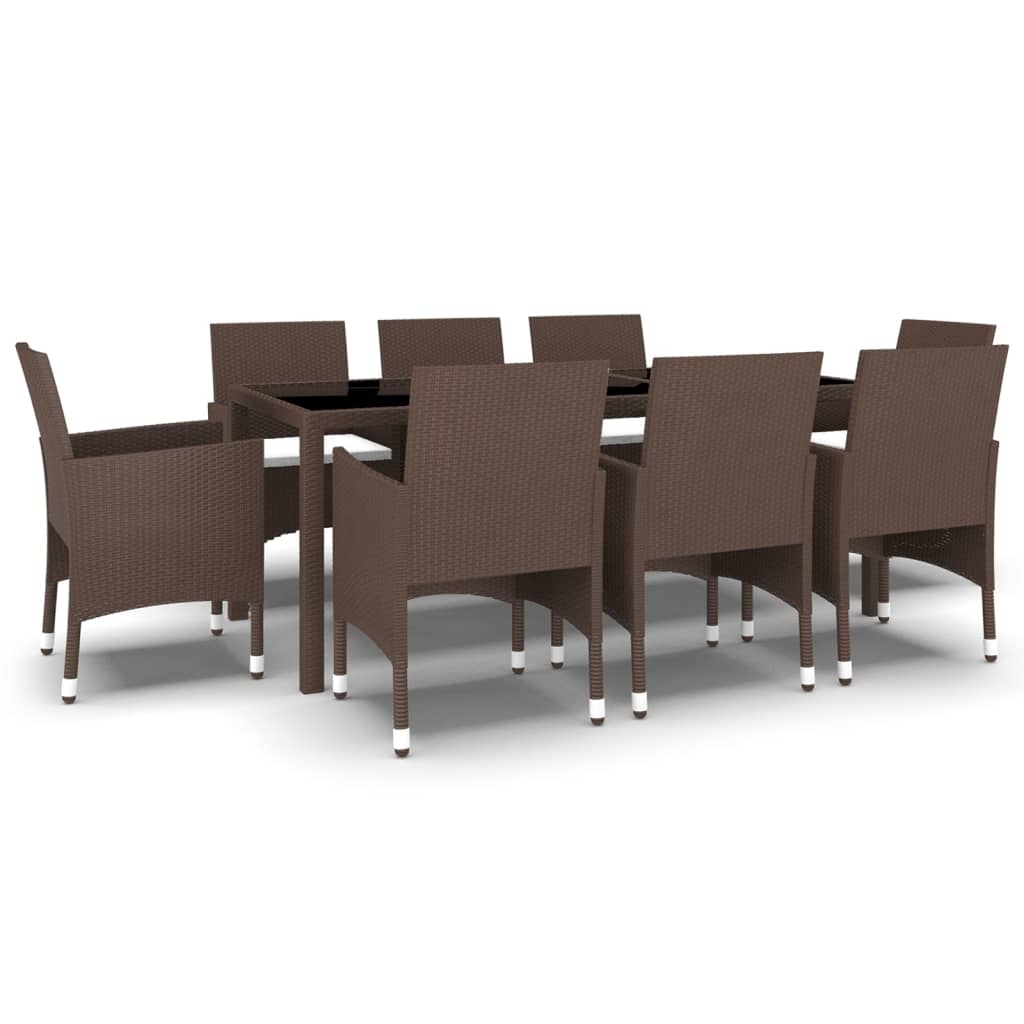 Set da Pranzo da Giardino in Polyrattan 9 pz Marrone