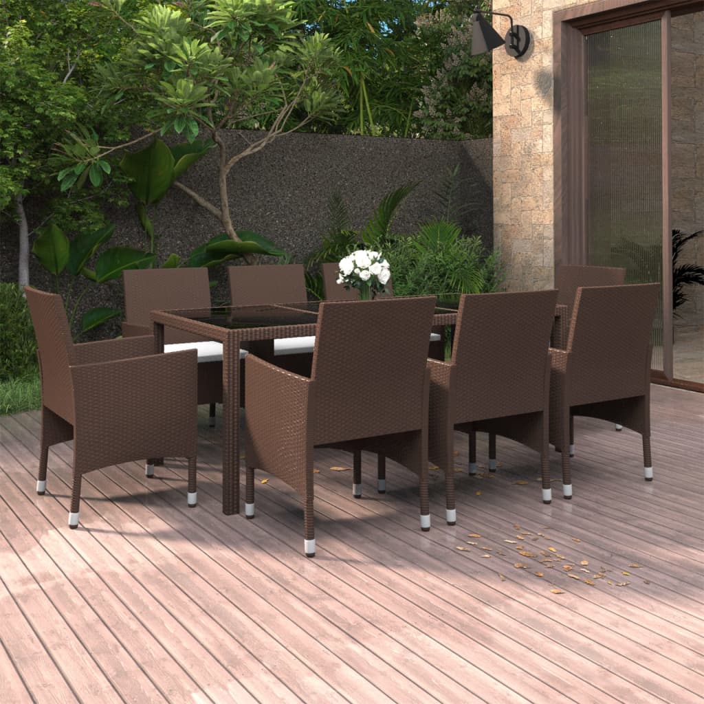 Set da Pranzo da Giardino in Polyrattan 9 pz Marrone
