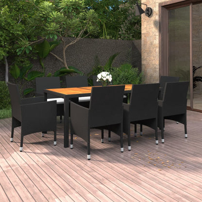 Set Mobili da Pranzo per Giardino 9 pz in Polyrattan Nero
