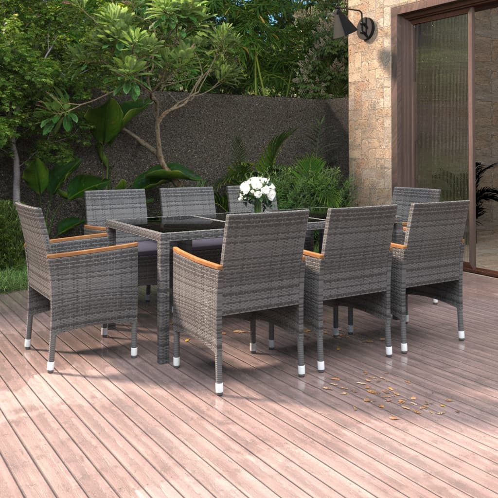 Set da Pranzo da Giardino 9 pz in Polyrattan Grigio